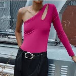 Zara - Fuchsia Long Sleeve One-Shoulder Bodysuit